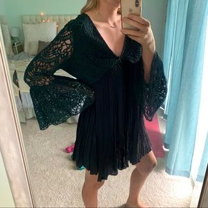 Long Sleeve Black Lace Flowy Dress